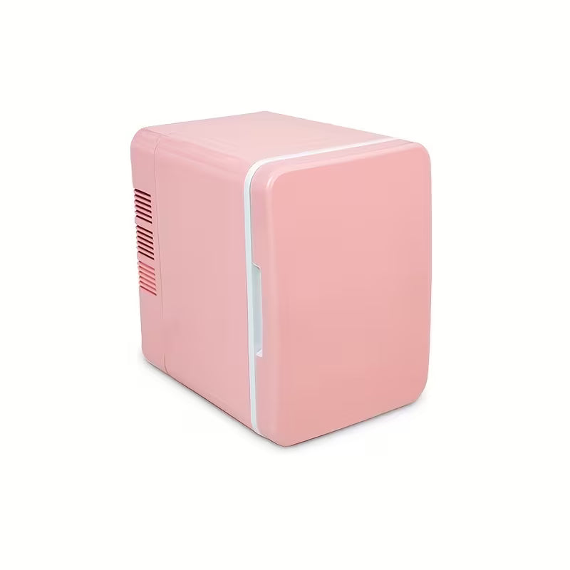 Pink cosmetic mini-fridge for skincare, creams, and beauty products