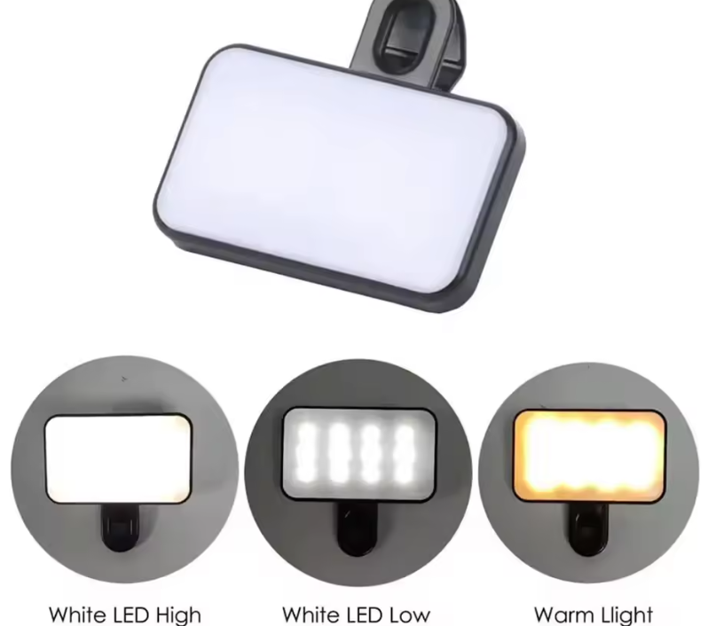 LED Selfie Light with Clip – for Phone, Tablet, and Laptop – 3 Modes