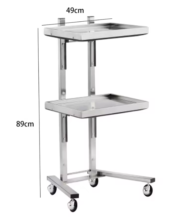 Professional metal trolley / cart with 2 shelves – on wheels – 49 × 89 cm (for salon, clinic, PMU, tattoo)