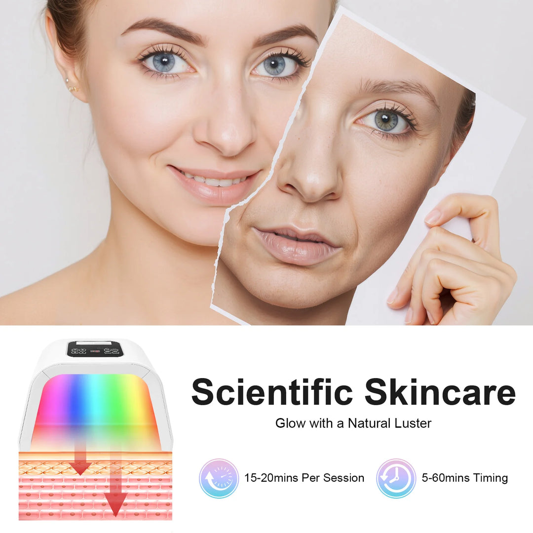 LED Facial Phototherapy Mask 7 Colors – 287 SMD LEDs, 5–60 min Timer, 100–240V